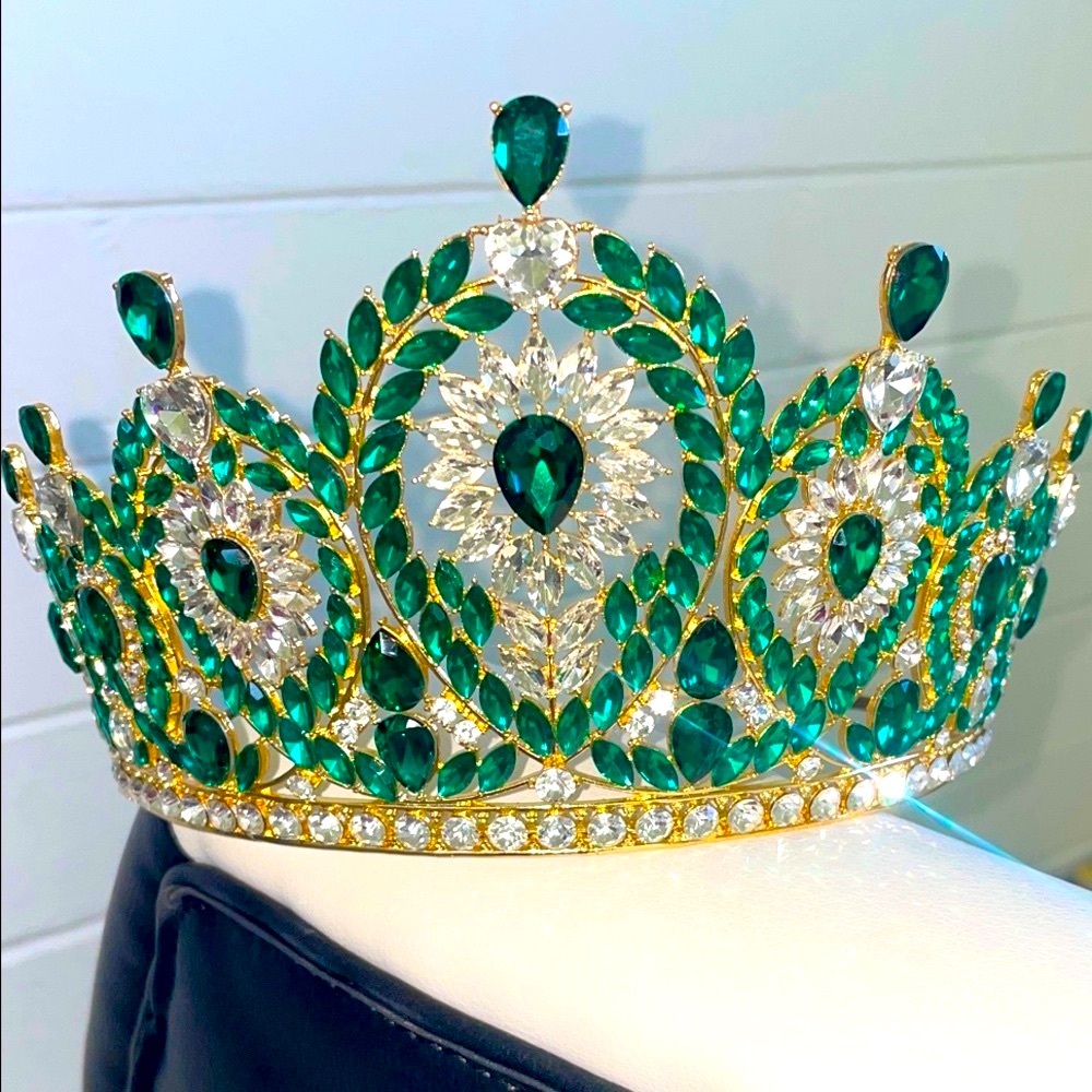 Emerald Green and Gold Pageant Crown Tiara